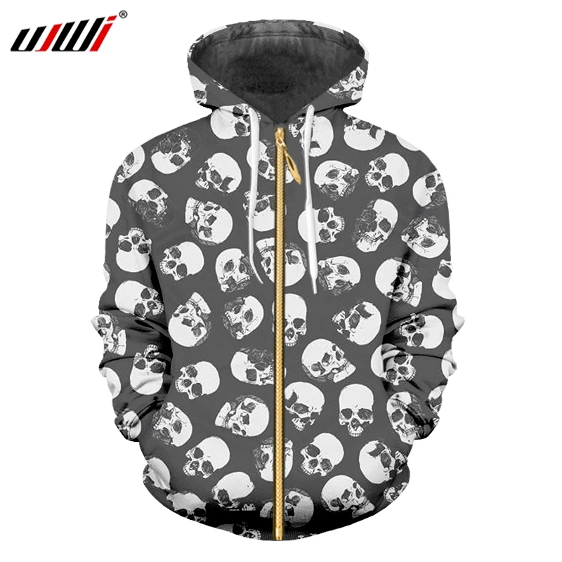 

UJWI Man Loose Sports Zip Hoodies 3D Mini Skulls Punk Rock Men's Zippet Coat Printed Oversized Funny Casual Tops 6XL