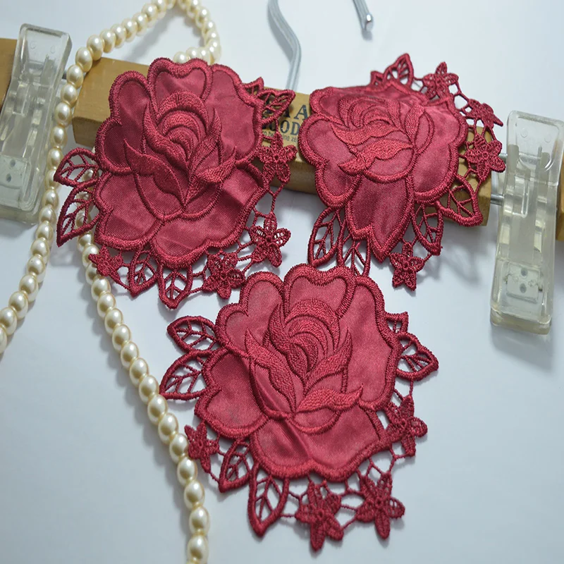 somelace (2pcs/lot)red patches Wedding Bridal Embroidery Lace patch