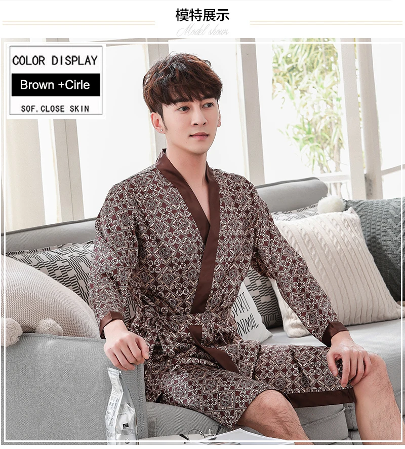  Silk Robes Men Nightgown Dressing Gown  (23)