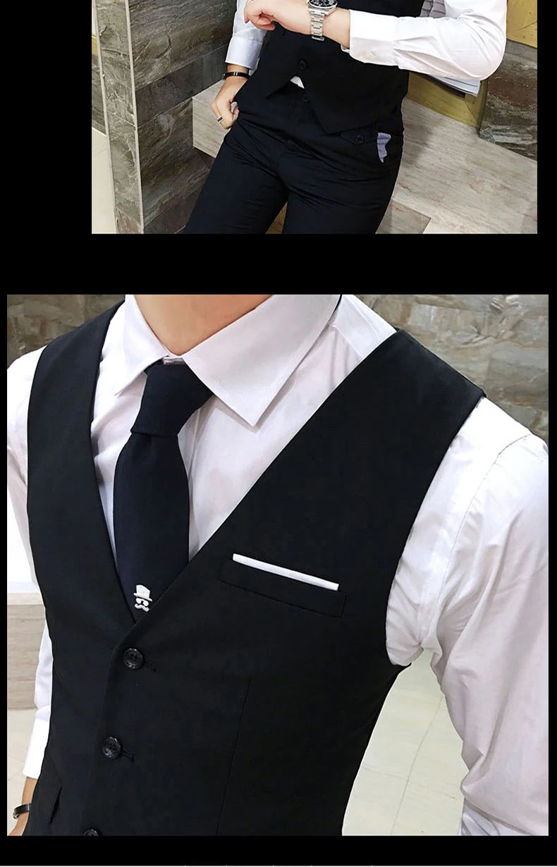 Мужской классический деловой жилет в британском стиле, однотонный мужской жилет, однобортный жилет для делового костюма, жилет-смокинг