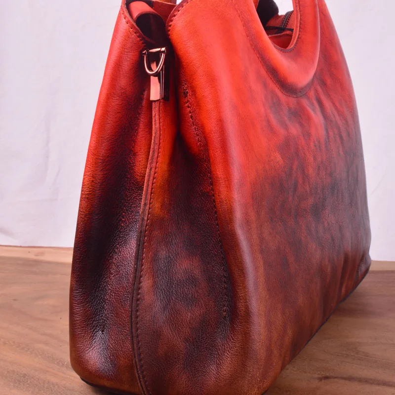 EUMOAN Leather women's stiletto bag, pure hand-painted head layer cowhide women's bag, vintage craft trend women's handbag