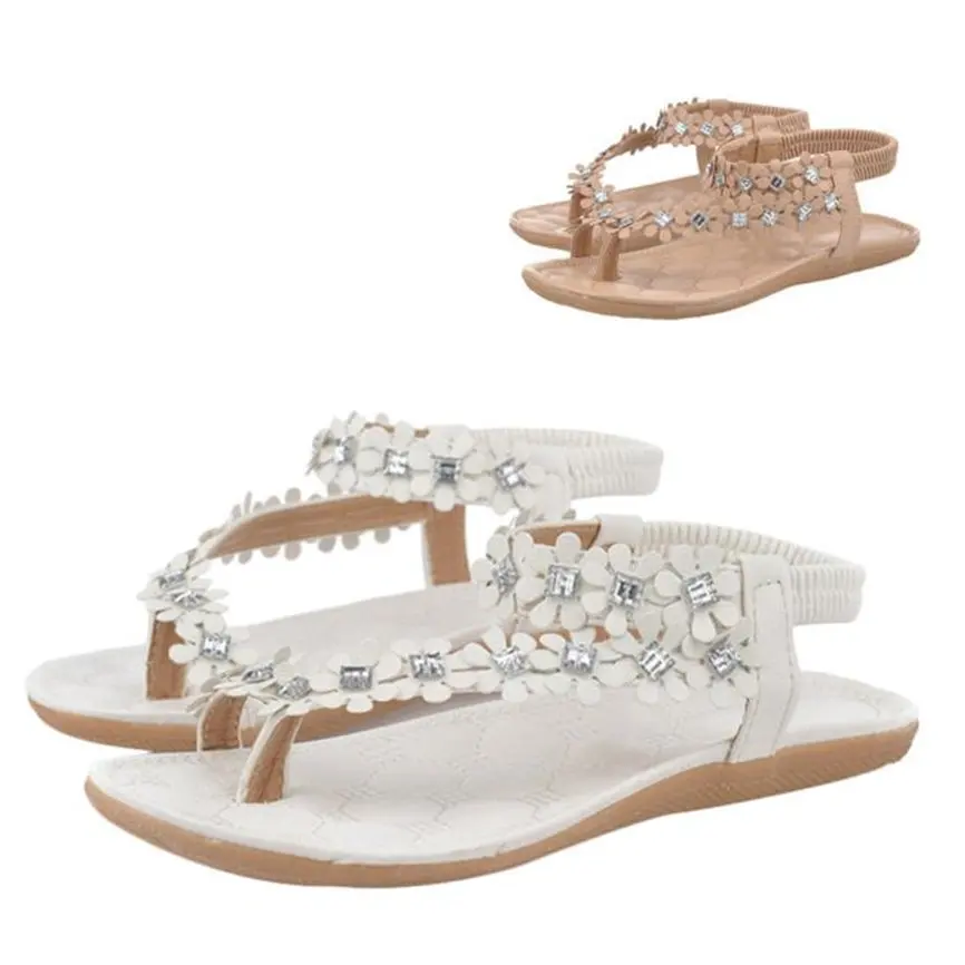 

Shoese Women Fashion Women Summer Bohemia Flower Beads Flip-flop Shoes Flat Sandals Shoes Flower Style shoes Ladies #wqy517