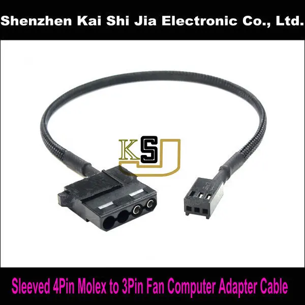 

30CM Black Sleeved Computer 4 Pin IDE Molex Male to 3 Pin Fan Female Adapter Power cable