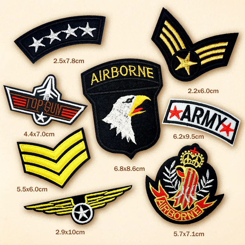

8pcs/lot TOP GUN AIRBORNE DIY Cloth Patch Badge Embroidered Cute Badges Hippie Iron On Kids Cartoon Patches For Clothes Stickers