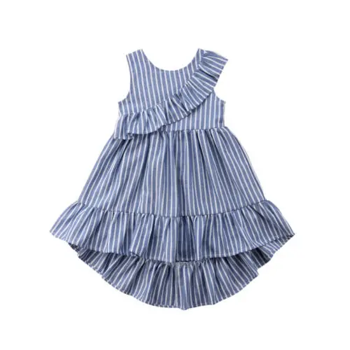 Kids Baby Girls Cotton Ruffle Stripes back long front short dress Sundress Clothes | Детская одежда и обувь