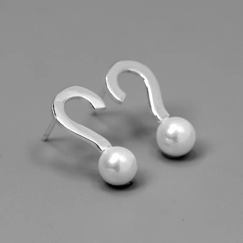 

CMAJOR Designer 925 Sterling Silver Mother of Pearl Bead Question Mark Earrings Women Girls Original Fine Jewelry Wholesale