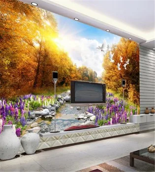 

3d Wallpaper Beautiful Lavender 3D LandscapeLiving Room Bedroom TV Background Wall Wallpaper HD Digital Printing Moisture