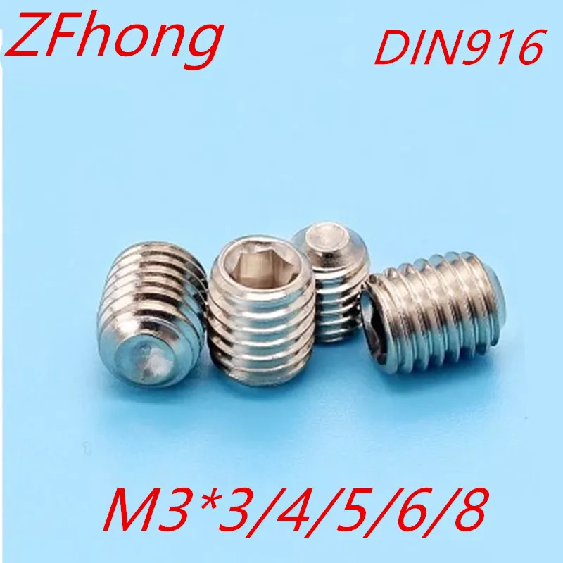 

50PCS M3*3/4/5/6/8 DIN916 Stainless Steel Allen Head cup point Hex Socket Set Screw Grub Screw