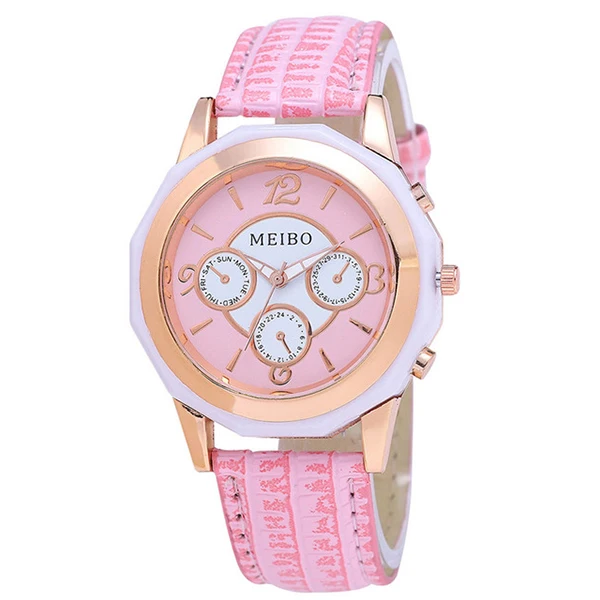 

MEIBO women Fashion leather Analog quartz-watch hour clock female watchWrist watches Gift pink