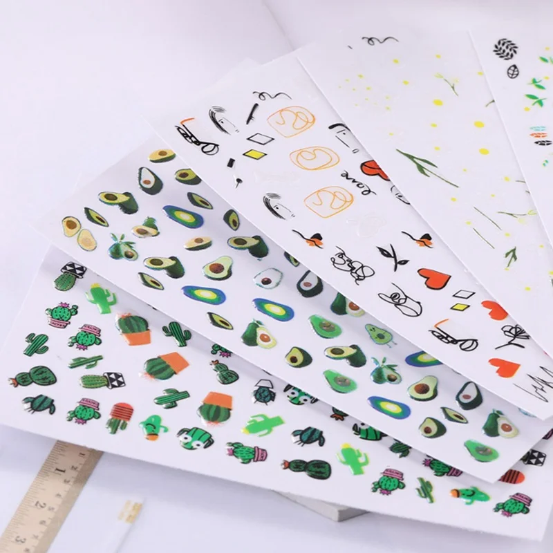 

1Sheet New Arrival Cactus Avocado Flower Fruit Paper Nail Sticker DIY Applique Manicure Sticker Pattern Letters