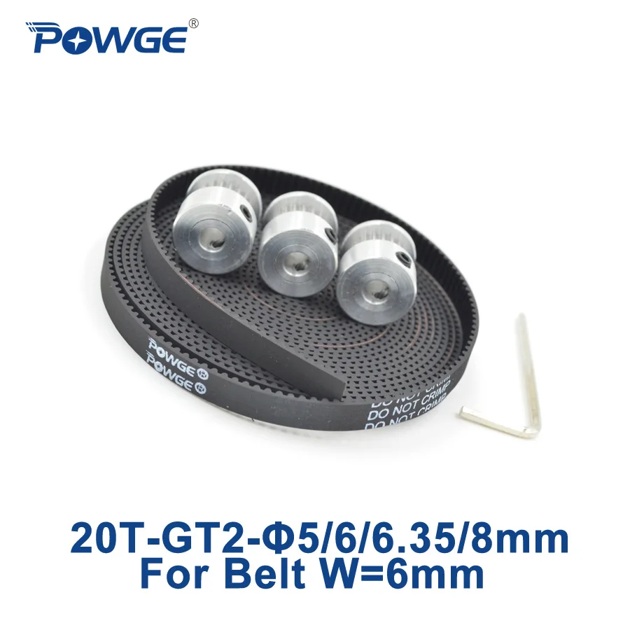

POWGE 3pcs 20 teeth GT2 Pulley Bore 5mm 6mm 6.35mm 8mm + 3Meters GT2 timing Belt width 6mm 2GT belt pulley 3D 20Teeth 20T