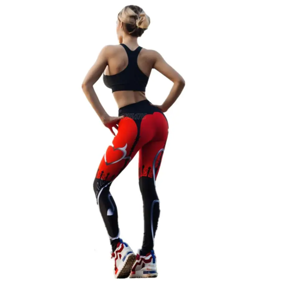 

Red Printed Running Leggings 2018 High Elastic Fitness Tights Sport Wear Clothing Women Quick Dry GYM Leggings Outwork Christmas