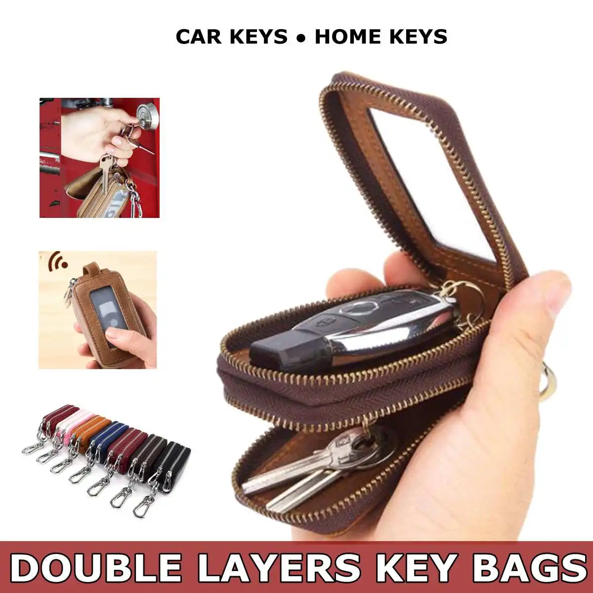 

Double Layers Genuine Leather Men Key Wallet Male Car Key Bag Keys Holder Key Case Large Capacity Organizer Small Wallets