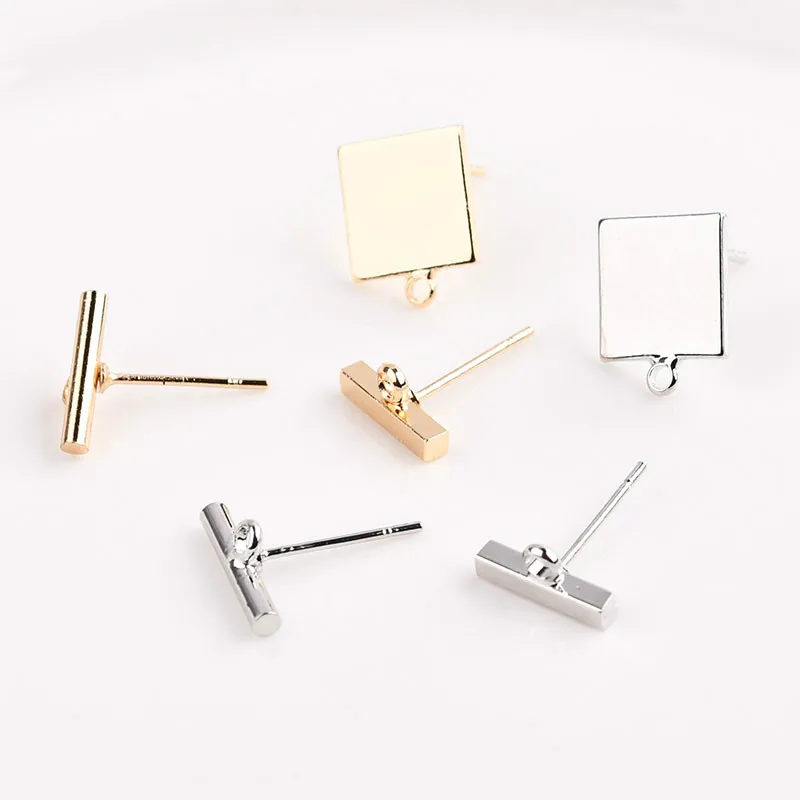 

Simple a horizontal square earring earrings material bag DIY brass environmentally friendly electroplating ear jewelry