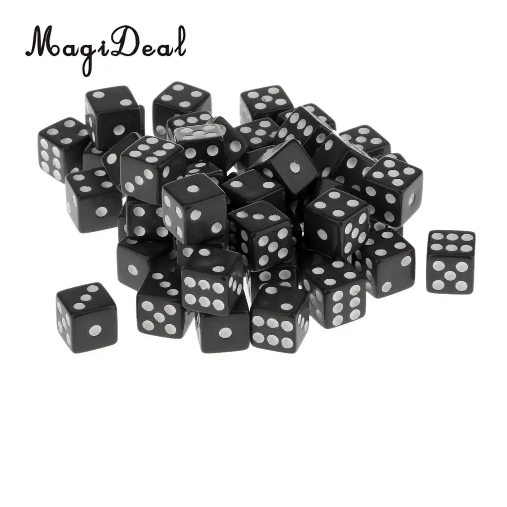 MagiDeal 12mm 50Pcs/Set Acrylic Six Sided Spot Dice for Table Game Party Games Dice Toys Gift 6Colors