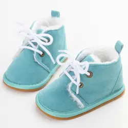 Зимние детские мокасины плюс бархат детская обувь теплые Нескользящие малыша первые ходоки младенческой Мальчики кроватки обувь для