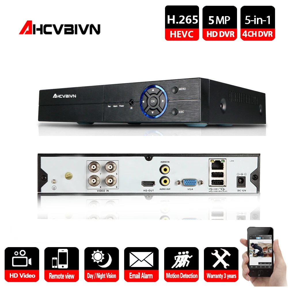 

Onvif P2p 5 IN 1 5Megpixcel AHD DVR NVR XVR CCTV 4Ch 5MP Hybrid Security IP Camera Digital Video Recorder HDMI DVR Recorder