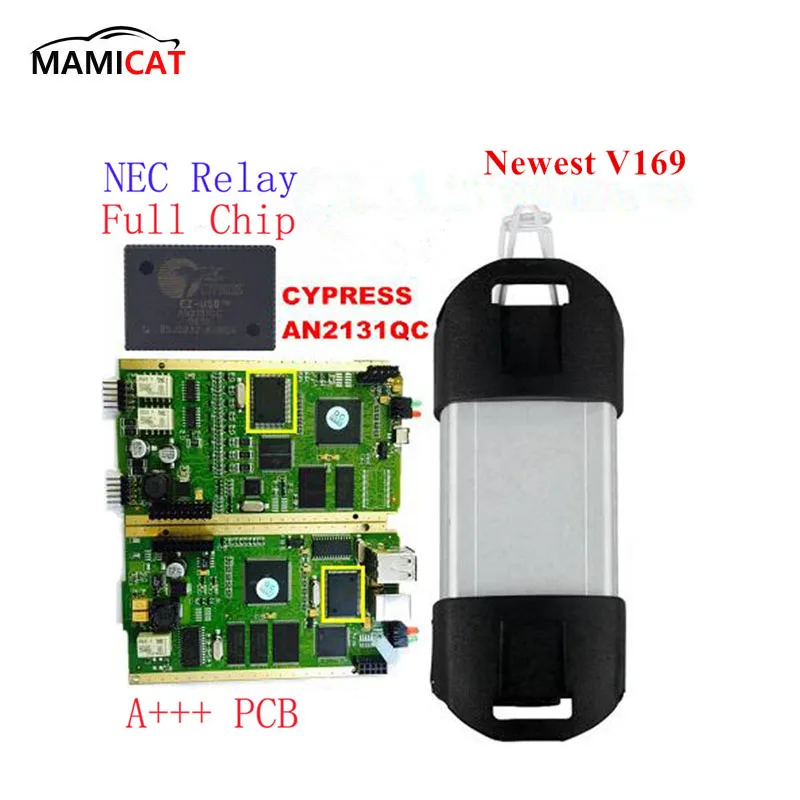 

V169 Golden PCB Full Chip CYPRESS AN2131QC NEC Relay For Renault Can Clip Diagnostic Interface CAN Clip Free Shipping