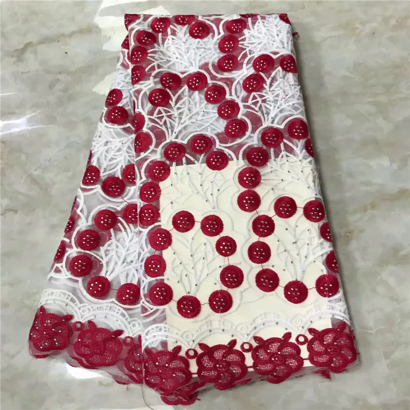 

Cotton lace embroidered African french lace net tulle fabric with stone lace borders High quality 5 yards WD121481