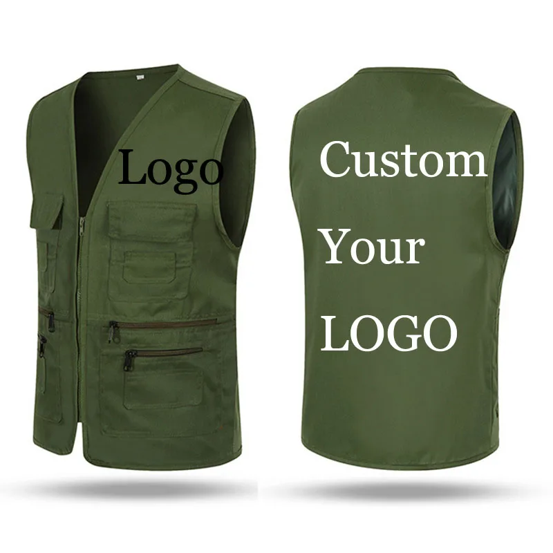 

Custom Design Cotton Vest Sleeveless Customize waistcoat Pockets Printing Embroidery LOGOs Names Advertisement Team Company