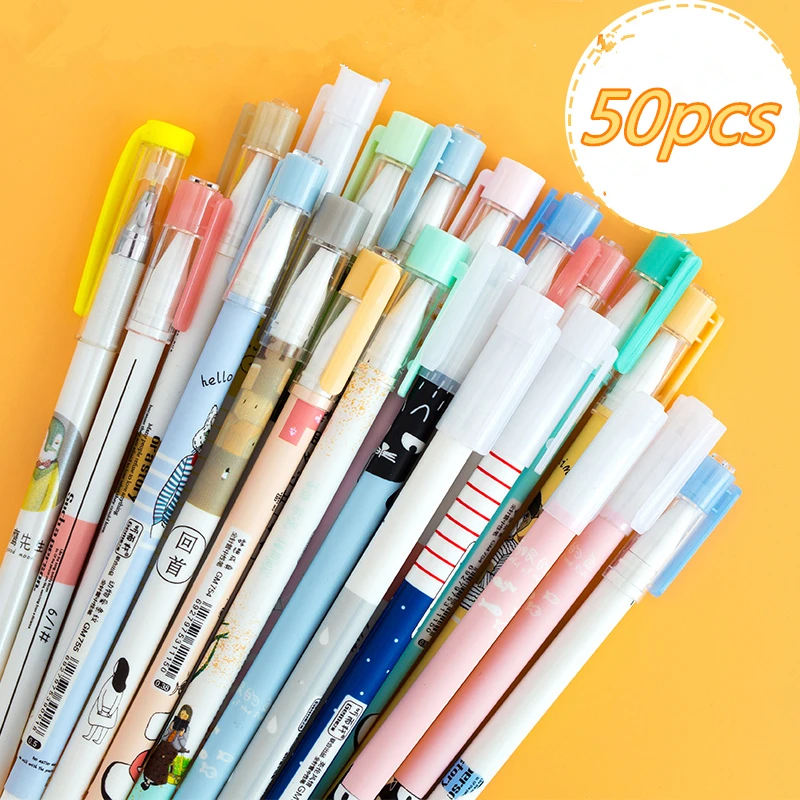 

50pcs cartoon gel pen set creative creative small fresh and lovely black pen stationery Exam writing pen 0.38 0.35 0.5mm
