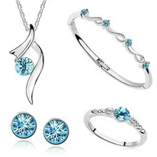 JS S047 4-ювелирное изделие комплекты Высокое качество Дешевые Модные украшения комплекты Никель браслетов с синим морским камнем Цепочки и ожерелья наборы для ухода за кожей