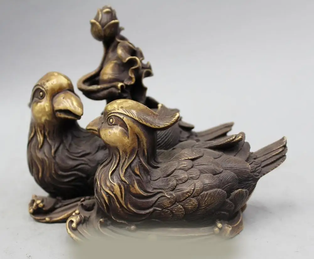 

DS 5" Chinese Fengshui Pure Bronze Lucky mandarin duck aix galericulata Bird Statue