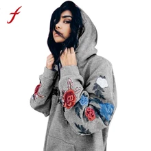 FEITONG Fashion Women Hoodie Sweatshirt Appliques Loose Floral Hooded Pullover Tops Blusa Casual High Quality Hoody sweatshirt