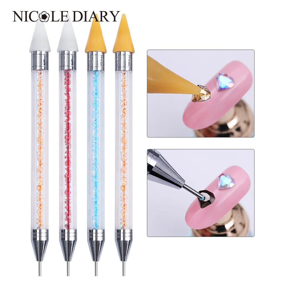 

Dual-ended Dotting Pen Rhinestone Studs Picker Wax Pencil Blue Red Crystal Handle Manicure Nail Art Tool 8 Colors Optional