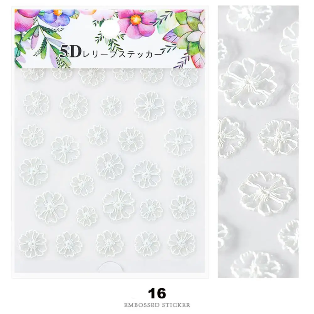 1 Sheet 3D Acrylic Embossed Flower Self Adhesive Nail Sticker Decal Slider Wrap Nail Art Decoration Manicurure Tools Accessories - Цвет: 16