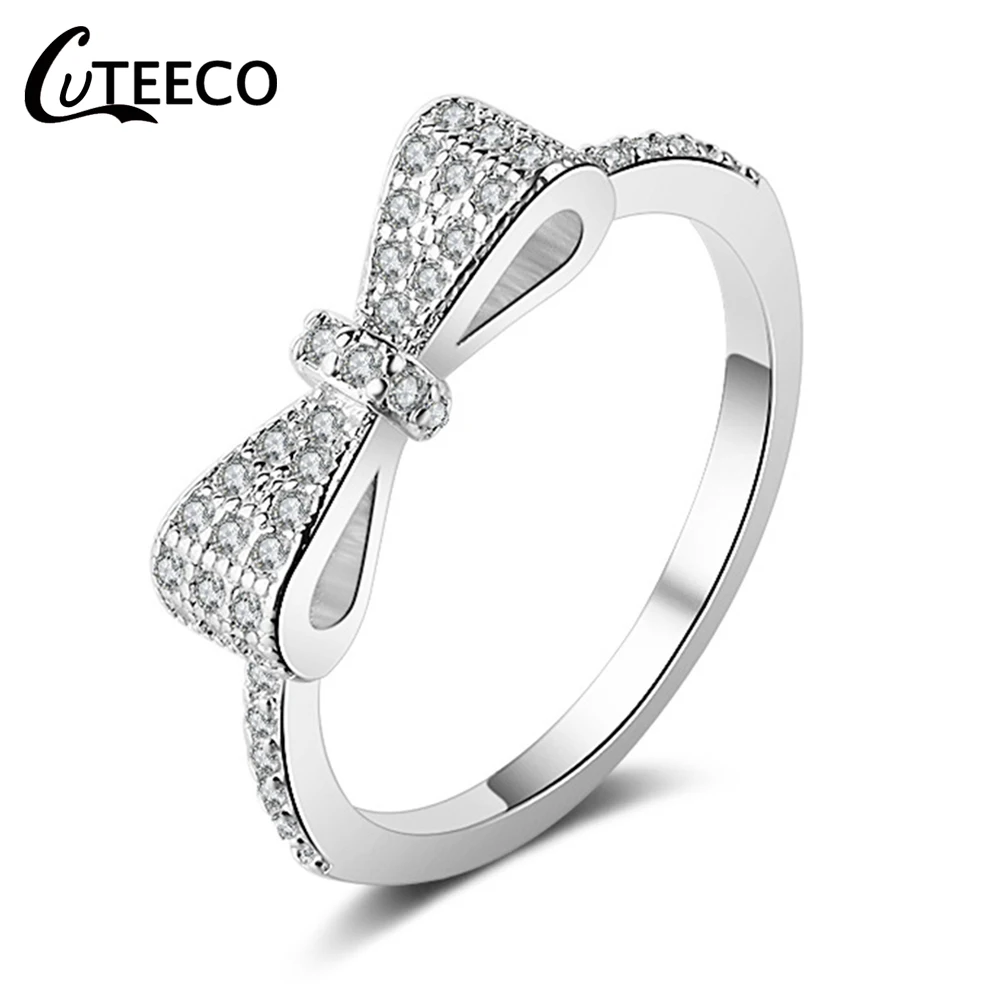 

CUTEECO Luxurious Crystal Bowknot Wedding Rings For Women Cubic Zircon Fits Brand Ring Engagement Jewelry Valentine's Gift