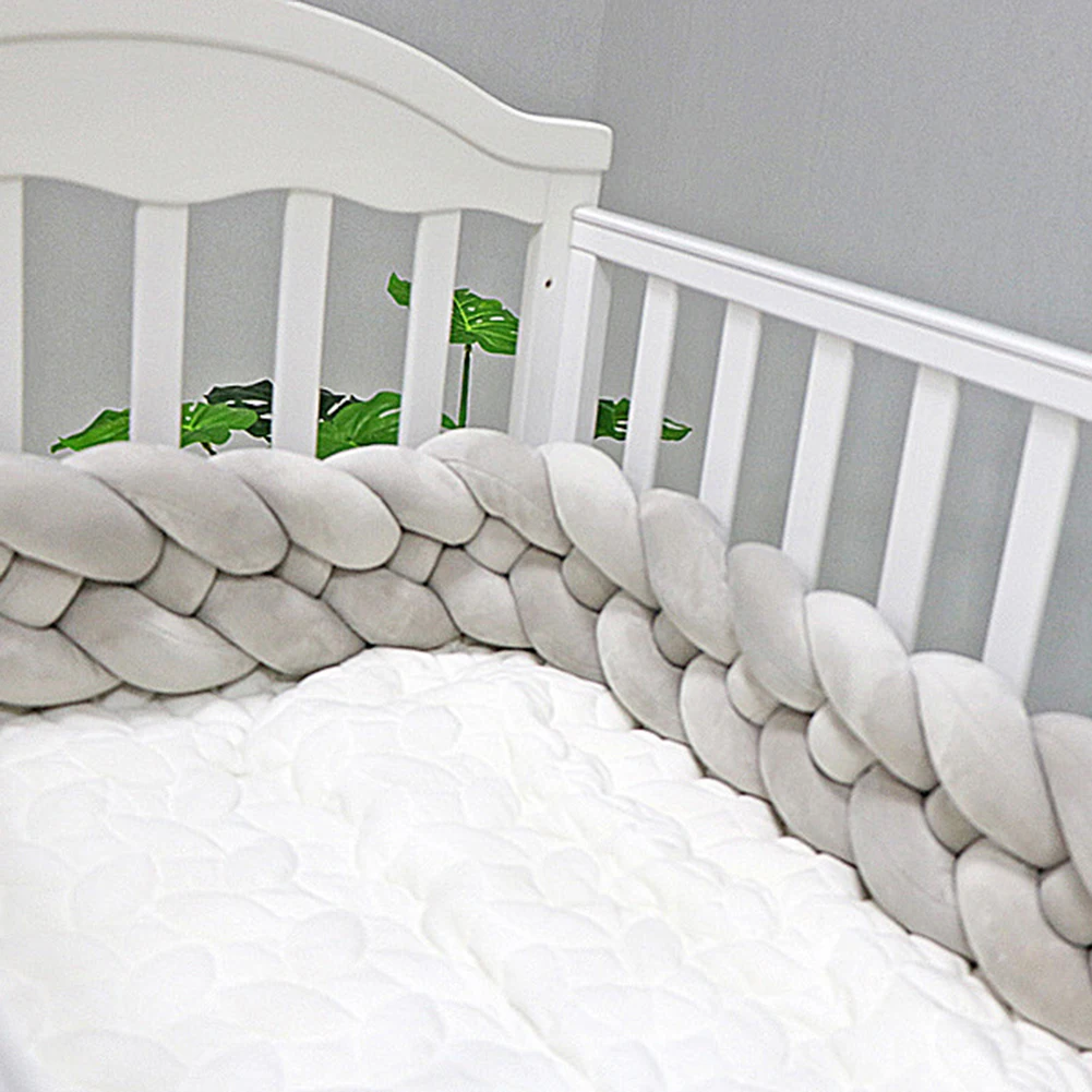 Детская кровать протектор регулируемая детская кроватка бампер украшение для детской комнаты 4 твист Чистый хлопок переплетение плюш Узел Декор детской кроватки - Цвет: Grey 1 m