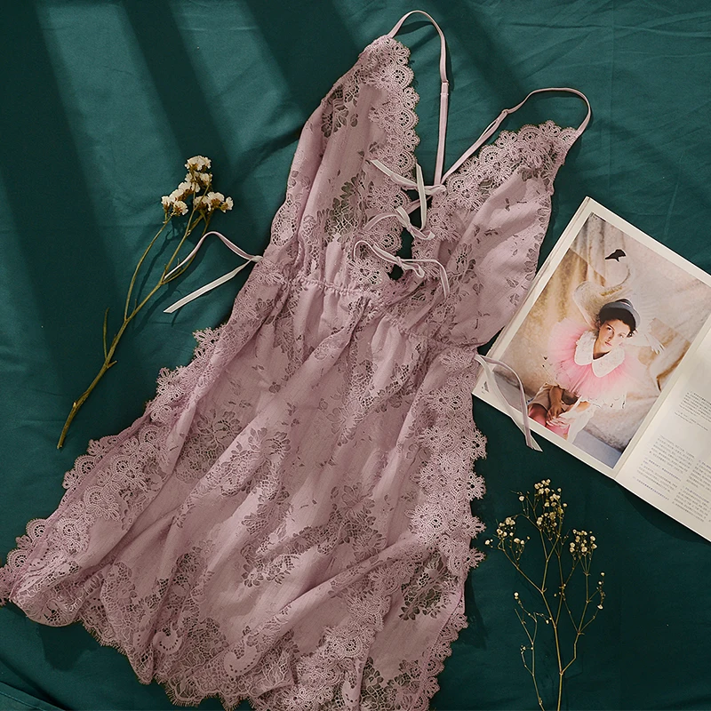 Сексуальное женское белье с глубоким v-образным вырезом, ажурный с прорезями, ночная сорочка без рукавов, ночная рубашка, женская ночная рубашка