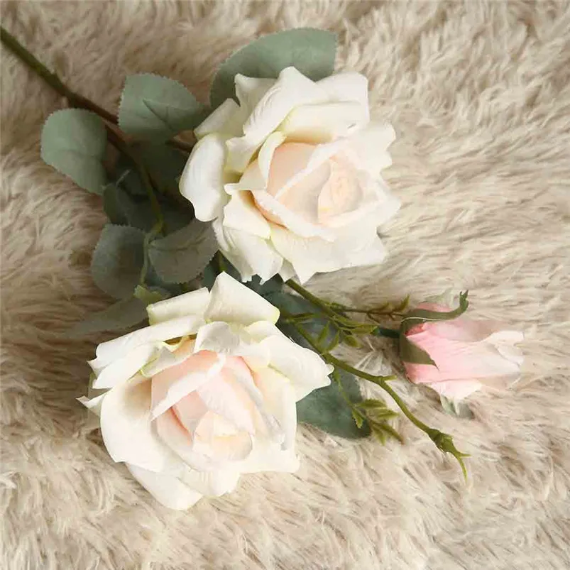 11cm Rose Flannel Peony Artificial Flowers Bouquet 3 Big Head and 1 Bud Cheap Fake Flowers for Home Wedding Decoration 40JUN2728
