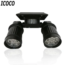 ICOCO водонепроницаемый автоматический Солнечный 14 светодиодов PIR датчик движения света с двумя головками Поворотный прожектор двора садовый светильник