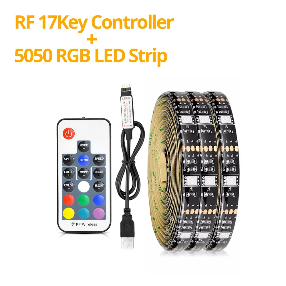 RGB свет 5 в USB порт мощность 5050 SMD светодиодный светильник под шкаф Гибкая светодиодный лента для шкафа Шкаф гардероб ТВ украшение лампы - Цвет: 17keys Set