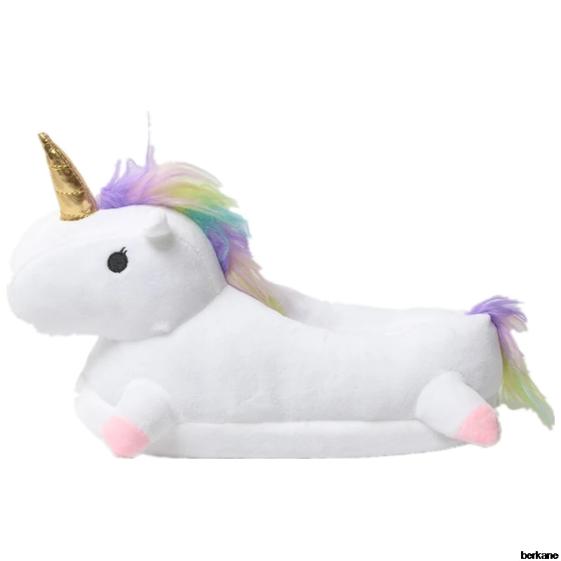 Unicorn Slippers Licorne Led Bed White Flats Winter Warm Fur Plush 2018 Adult Cartoon Women Unisex Home Indoor Shoes Light Cute
