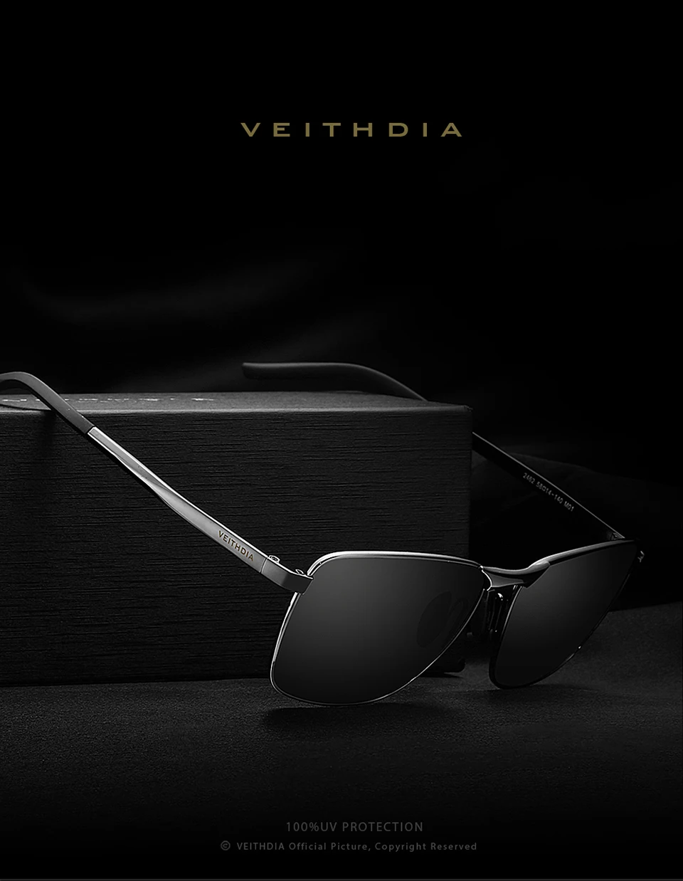 Veithdia, фирменный дизайн, модные квадратные солнцезащитные очки для мужчин, s, поляризационное покрытие, зеркальные солнцезащитные очки, аксессуар для очков для мужчин 2462