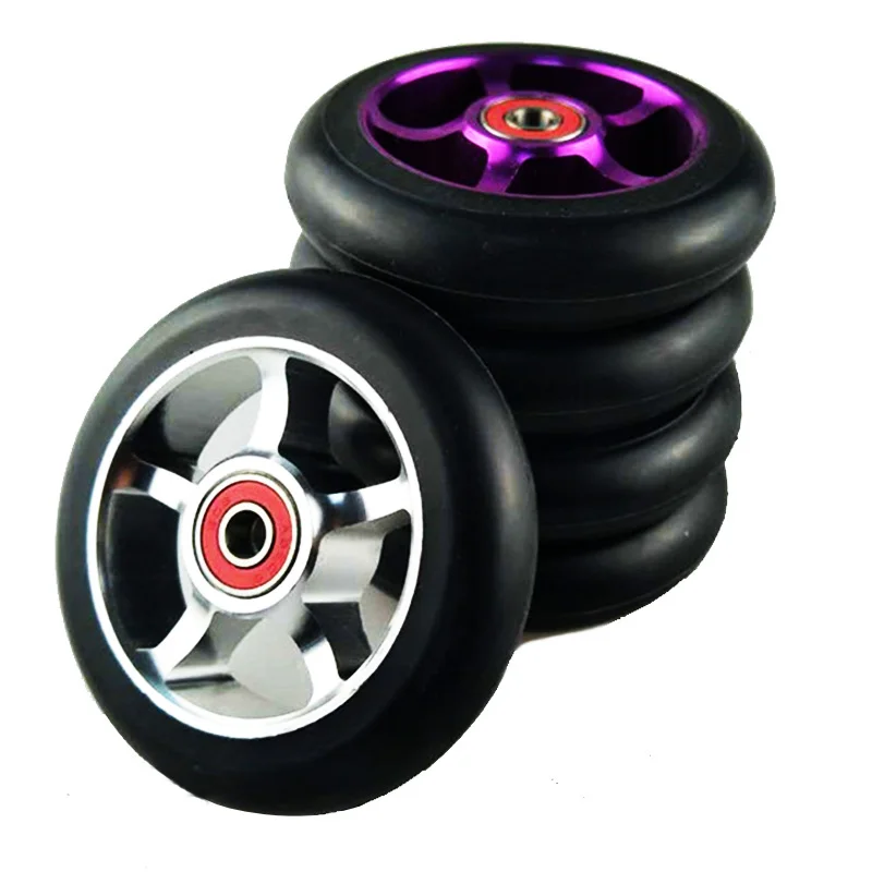 Baratos 2 unids lote 88A 100mm rueda de Scooter de aleación de aluminio Cubo de acero de alta elasticidad y velocidad de patinaje rueda de patineta A103