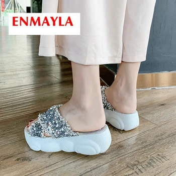 

ENMAYLA 2019 New Arrival Sequined Cloth Solid Zapatos De Mujer Women's Shoes Summer Outside Platform Size 34-43 LY2178