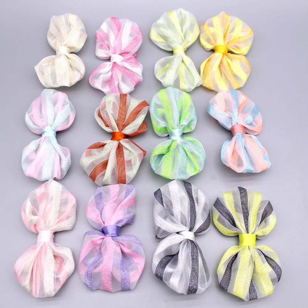 

2019new Girl Snow spinning net stripe Bows without Clips Girl's hairbows Boutique Headware Kids Hair Accessories 48ps/lot
