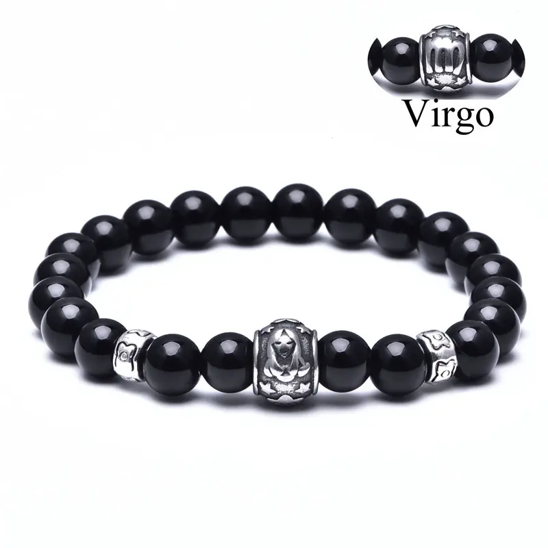 12 Созвездие бисером браслет из натурального камня бисер Скорпион Водолей Телец Овен браслеты для мужчин женщин ювелирные изделия подарок - Окраска металла: Virgo