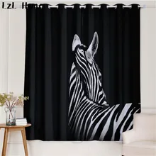 LzL Home animal pattern 3d window curtain zebra and deer with glasses blackout curtains for living room and kids room curtains