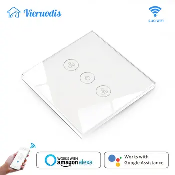 

EU/US WiFi Smart Ceiling Fan Wall Touch Switch APP Remote Timer and Speed Control Glass Panel works with Alexa and Google Home