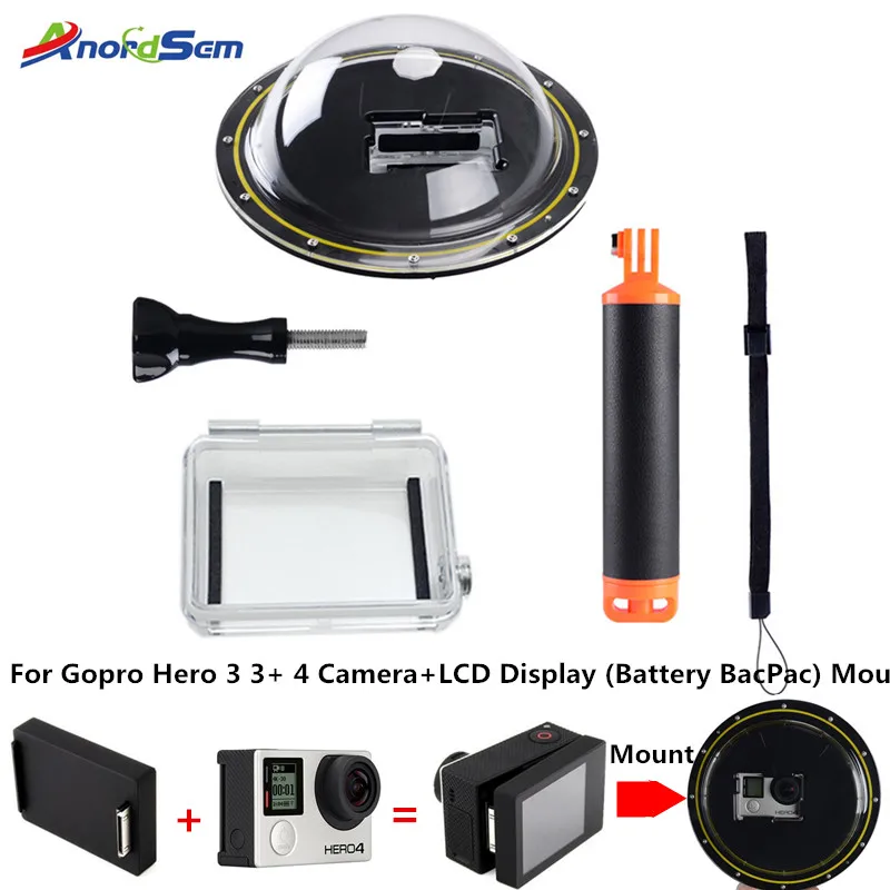 Anordsem дизайн водонепроницаемый корпус купольное крепление для Gopro Hero3 3+ 4(камера+ ЖК-дисплей и расширение батареи BacPac