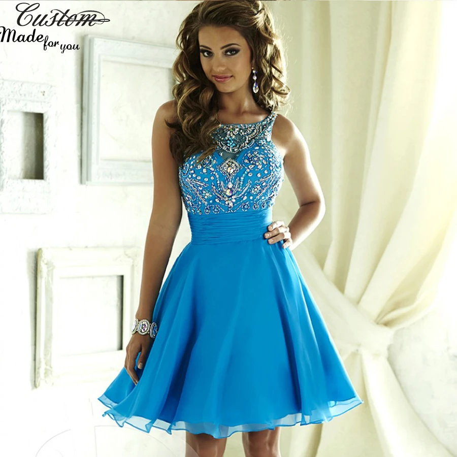 Sexy Sparkly Short Blue Prom Dress