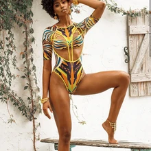 Обувь на шнуровке с высоким вырезом, бикини Винтаж стринги Одна деталь купальника Для женщин Одежда для купания в африканском стиле женский плюс Размеры ванный комплект с хлопковой подкладкой трикини