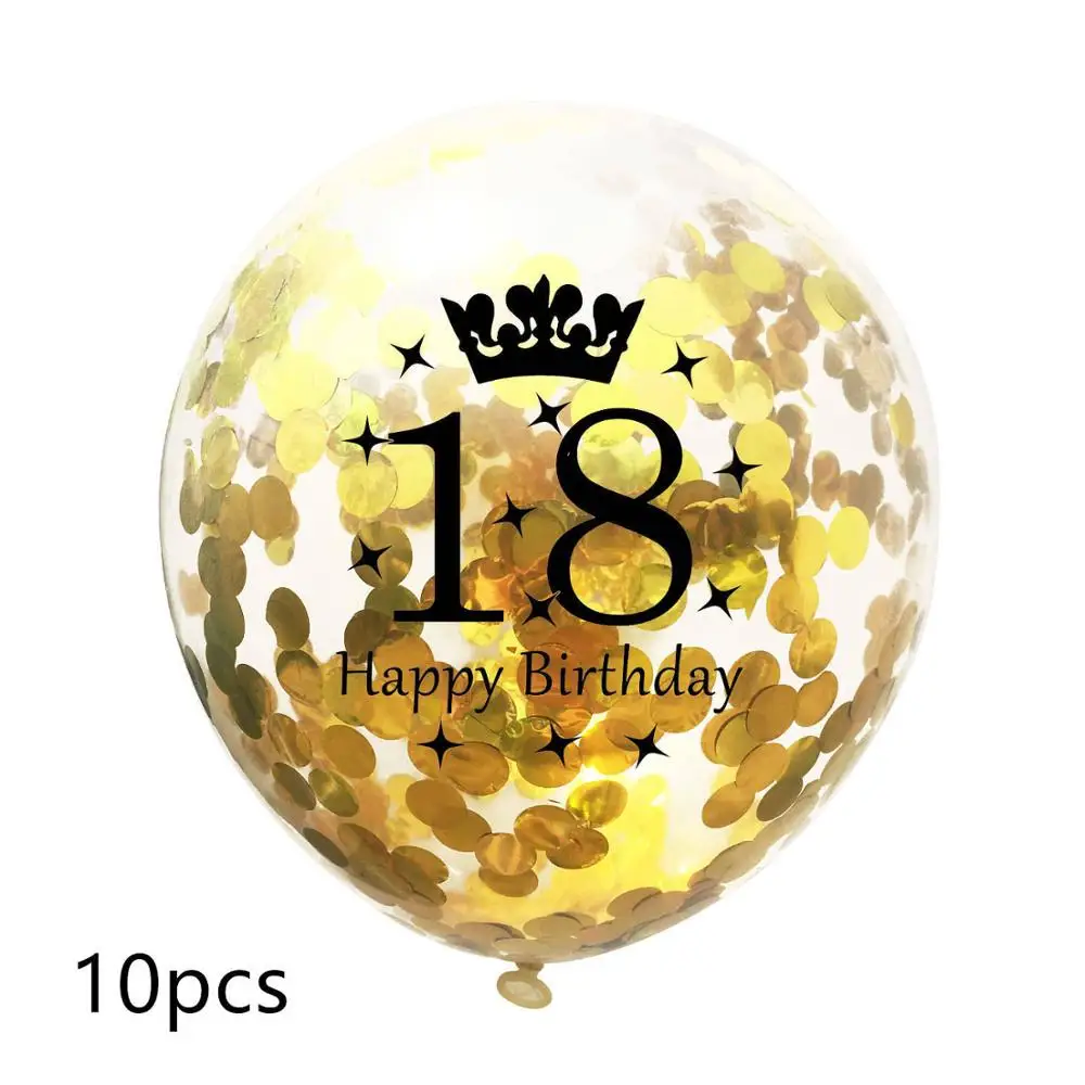 10 шт 12 дюймов прозрачные блесток баллоны 16/18/21/30/40/50/60/70/80/90 лет конфетти воздушные шары для дня рождения вечерние украшения - Цвет: 10pcs