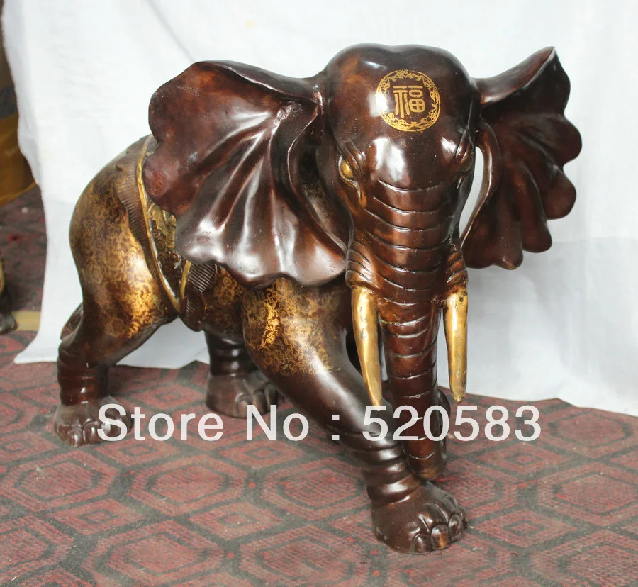 

28" Chinese Fengshui Purple Bronze blessing Wealth Auspicious Elephant Statue