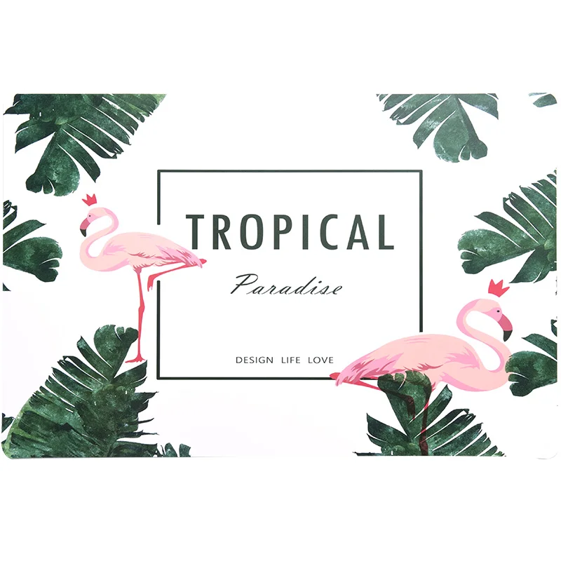 النباتات الخضراء فلامنغو نمط تحديد الموقع Pvc طاولة طعام حصيرة القرص عاء سادة الوقايات طاولة مقاومة للمياه القماش سادة زلة مقاومة سادة